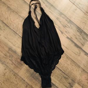 Black, Strappy Back, Lace Bottom Bodysuit